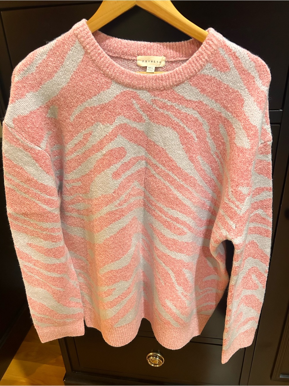 Promesa Pink and Light Gray Zebra Crewneck Sweater